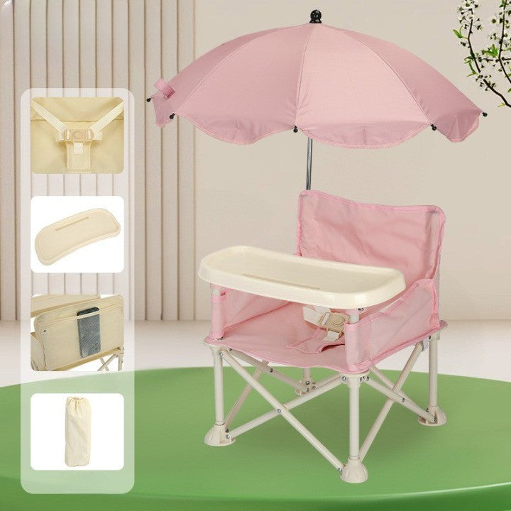 Scaun de Masa pentru Bebelusi si Copii, Flippy, Tavita si Husa Detasabile, Multifuncțional, Stabil, Centura de Siguranta, Cos de Depozitare, Roz, cu Umbrela Roz, de la 6 Luni - vivimall.ro