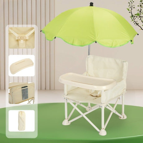 Scaun de Masa pentru Bebelusi si Copii, Flippy, Tavita si Husa Detasabile, Multifuncțional, Stabil, Centura de Siguranta, Cos de Depozitare, Bej, cu Umbrela Verde, de la 6 Luni - vivimall.ro