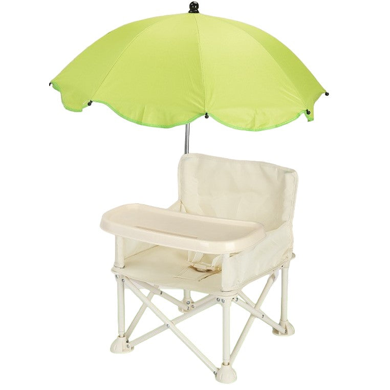 Scaun de Masa pentru Bebelusi si Copii, Flippy, Tavita si Husa Detasabile, Multifuncțional, Stabil, Centura de Siguranta, Cos de Depozitare, Bej, cu Umbrela Verde, de la 6 Luni - vivimall.ro