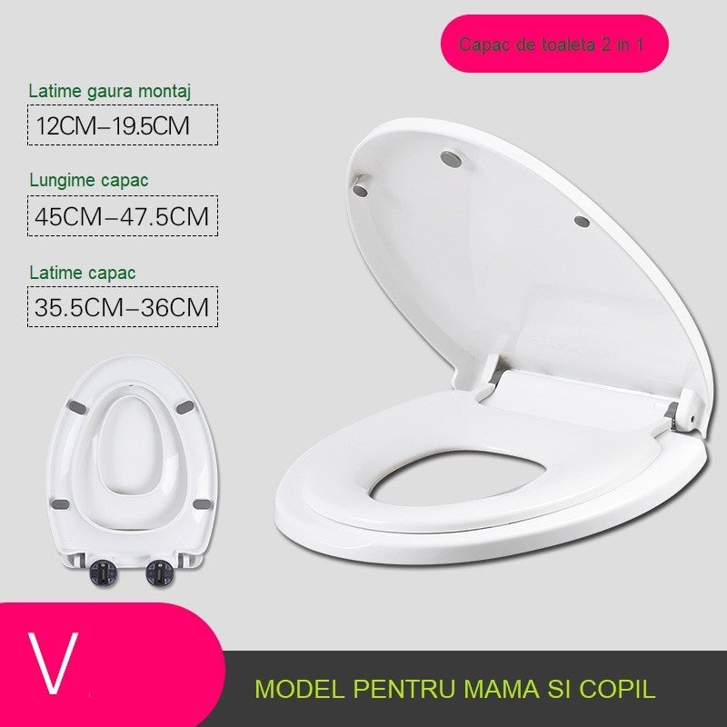 Capac De Toaleta Cu Reductie 2 In 1, Pentru Copii Si Adulti, Coborare Lenta Si Silentioasa, Instalare Usoara, Din Pp5, In Forma De V, Alb - vivimall.ro