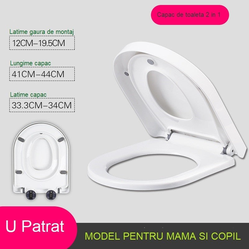 Capac de Toaleta cu Reductie 2 in 1, Vivimall, pentru Copii si Adulti, Coborare Lenta si Silentioasa, Instalare Usoara, din PP5 , in Forma de U Patrat, Alb - vivimall.ro