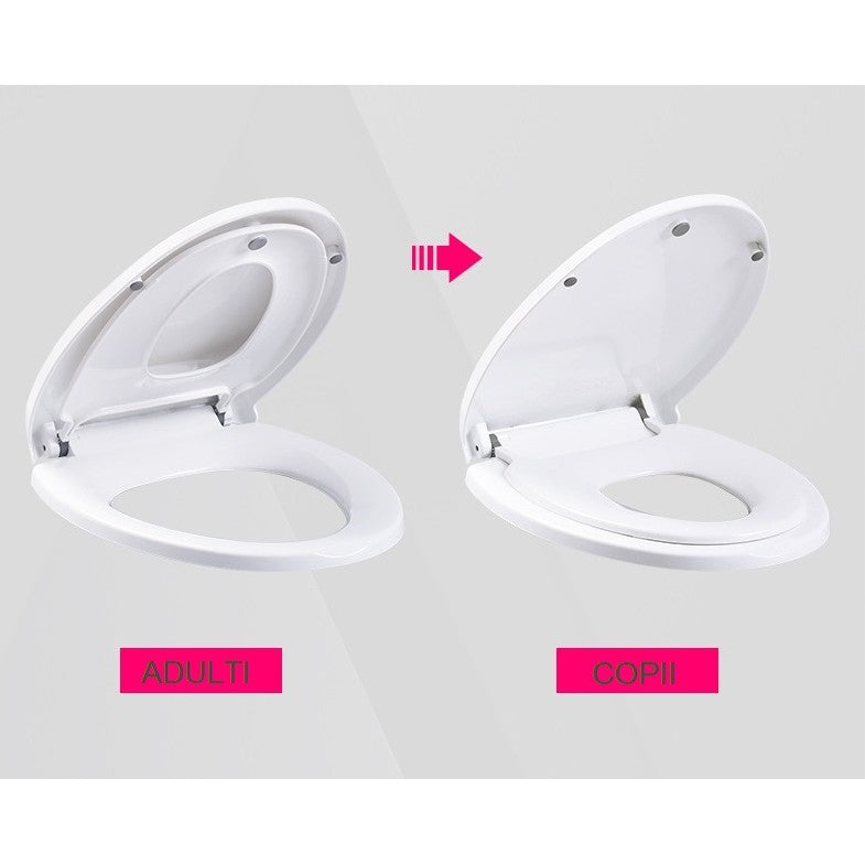 Capac de Toaleta cu Reductie 2 in 1, Vivimall, pentru Copii si Adulti, Coborare Lenta si Silentioasa, Instalare Usoara, din PP5 , in Forma de O, Alb - vivimall.ro