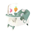 Scaun pliabil 2 în 1 pentru copii din plastic verde deschis, vedere frontală, dimensiuni 58 x 39 cm