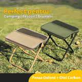 Taburet camping pliabil cu cadru metalic în formă de X, vedere de jos, structură stabilă