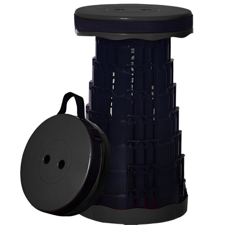 Scaun Telescopic Pliabil pentru Camping si Pescuit, Vivimall, Portabil, Universal, Sustine 150 kg, ABS, Diametru 25 cm, Extensibil, Inaltime 45 cm, Negru - vivimall.ro