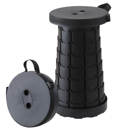 Scaun Telescopic Pliabil pentru Camping si Pescuit, Vivimall, Portabil, Universal, Sustine 150 kg, ABS, Diametru 25 cm, Extensibil, Inaltime 45 cm, Negru - vivimall.ro