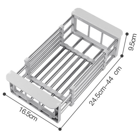 Suport Scurgere Extensibil pentru Bucatarie, Vivimall, Uscator Vase din Otel Inoxidabil, Suport Tacamuri si Pahare, Suport pentru Fructe si Legume, 24.5 x 16.5 x 9.5 cm-Gri deschis - vivimall.ro
