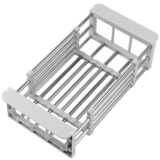 Suport Scurgere Extensibil pentru Bucatarie, Vivimall, Uscator Vase din Otel Inoxidabil, Suport Tacamuri si Pahare, Suport pentru Fructe si Legume, 24.5 x 16.5 x 9.5 cm-Gri deschis - vivimall.ro