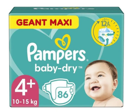 Scutece Pampers Baby Dry Maxi 4+ 86 buc 10-15 kg, protecție nocturnă