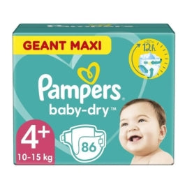 Scutece Pampers Baby Dry Maxi 4+ 86 buc 10-15 kg, protecție nocturnă