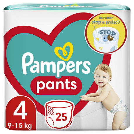 Scutece Pants Stop&Protect, Pampers, Nr. 4, 9-15 kg, 25 buc, protecție avansată