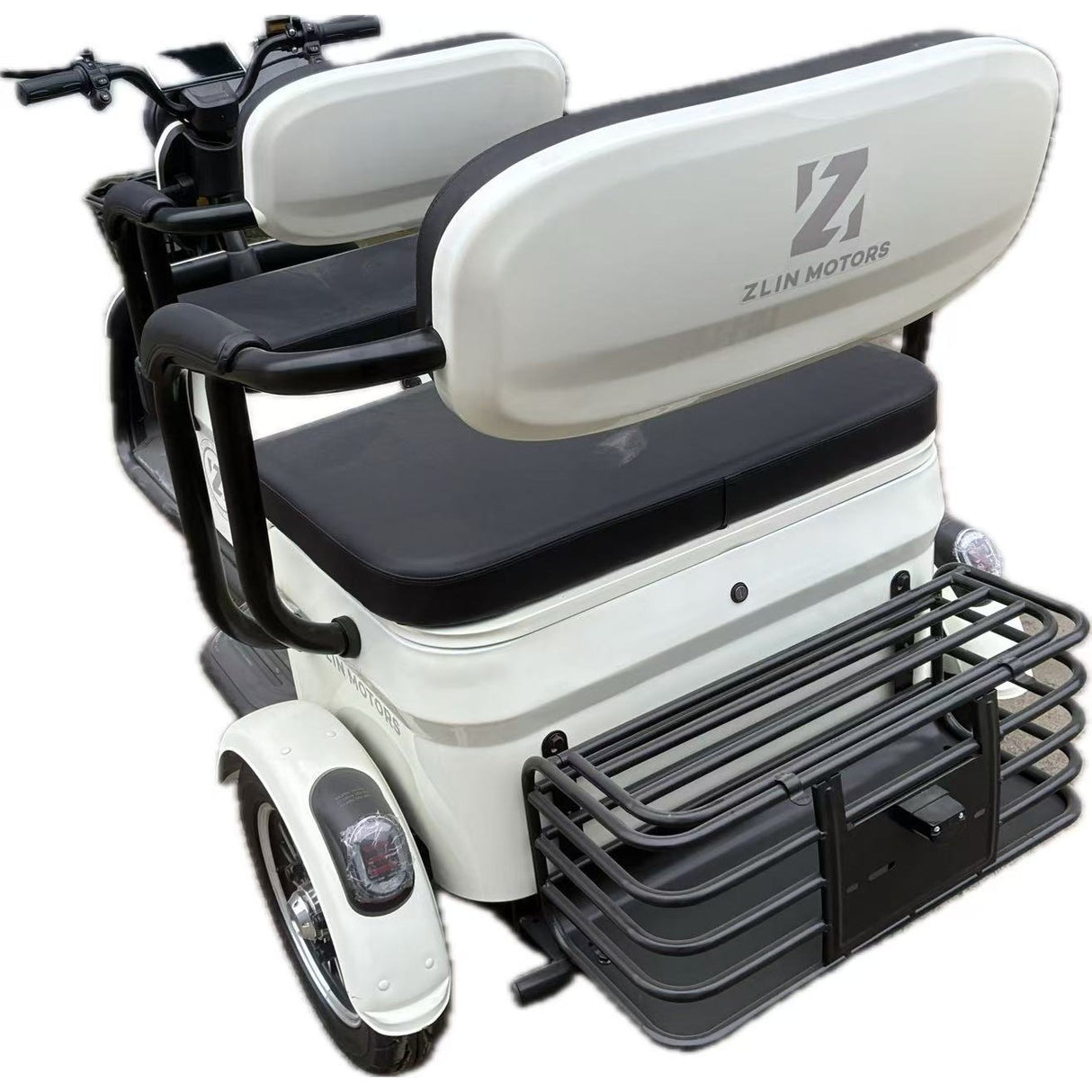 Triciclu Electric V6, Saige, Fara Permis, cu Doua Locuri, Motor 1800W, Baterie 72V24Ah, Autonomie 60km, 220x88x105 cm, Viteza Maxima 25km/h, Alb - vivimall.ro