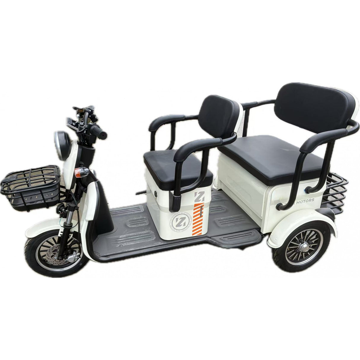 Triciclu Electric V6, Saige, Fara Permis, cu Doua Locuri, Motor 1800W, Baterie 72V24Ah, Autonomie 60km, 220x88x105 cm, Viteza Maxima 25km/h, Alb - vivimall.ro