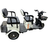 Triciclu Electric V6, Saige, Fara Permis, cu Doua Locuri, Motor 1800W, Baterie 72V24Ah, Autonomie 60km, 220x88x105 cm, Viteza Maxima 25km/h, Alb - vivimall.ro
