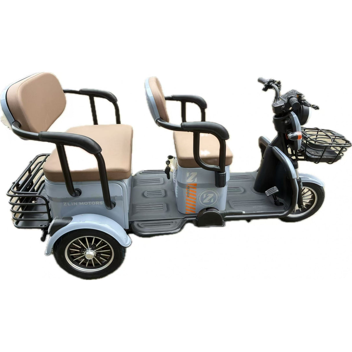 Triciclu Electric V6, Saige, Fara Permis, cu Doua Locuri, Motor 1800W, Baterie 72V24Ah, Autonomie 60km, 220x88x105 cm, Viteza Maxima 25km/h, Gri OldStyle - vivimall.ro