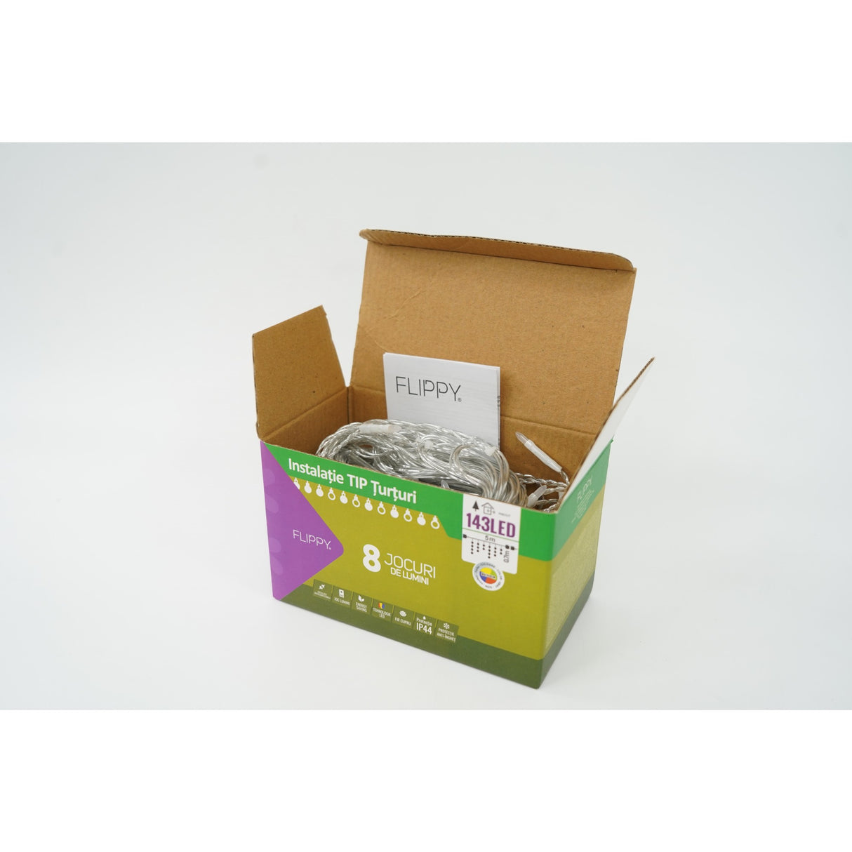 Sectiune Instalatie de Craciun, Vivimall®, Tip Turturi, Fara Alimentator, 5m, 143 LED-uri, 8 Jocuri de Lumini, Fir Transparent, Lumina Multicolora, IP44, Interconectabila - vivimall.ro