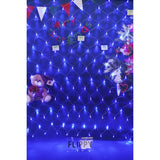 Plasă LED Flippy 120 becuri albastre pentru exterior, detaliu jocuri de lumini și fir transparent