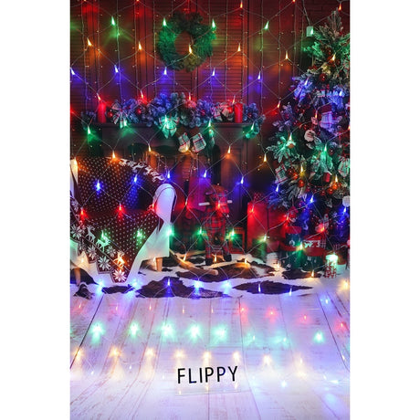 Detaliu plasă LED Flippy cu fire transparente și becuri multicolor, 8 jocuri de lumini