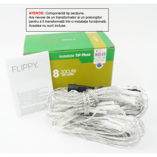 Plasă LED Flippy 160 LED-uri albastre 2x2 m pentru decorațiuni Crăciun exterior, vedere frontală