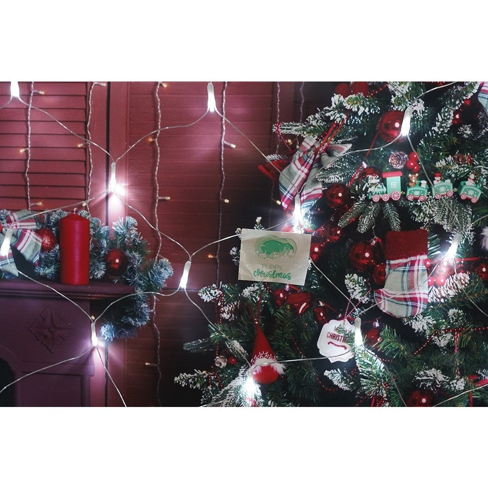 Sectiune Instalatie de Craciun Flippy, Tip Plasa, 80 LED-uri, 2 m x 1 m, 8 jocuri de lumini, Interconectabila, Fir transparent, Alb rece - vivimall.ro