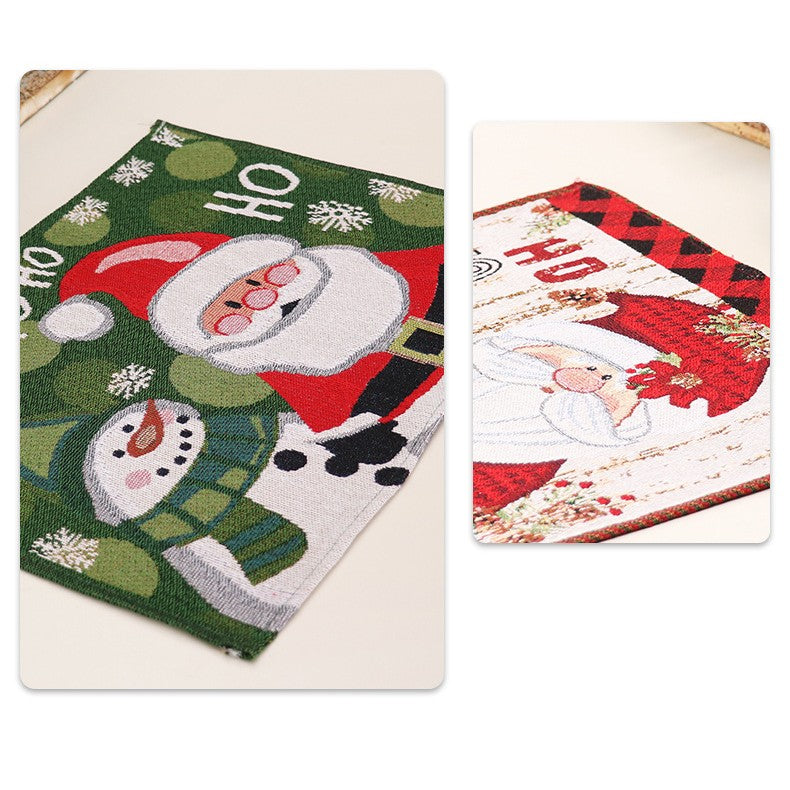 Servet de Masa, Vivimall, Model Mos Craciun, Scris HoHoHo, Tematica Craciun, Prosop pentru Masa, Bumbac si Fibre Sintetice, 43x33 cm, Verde - vivimall.ro