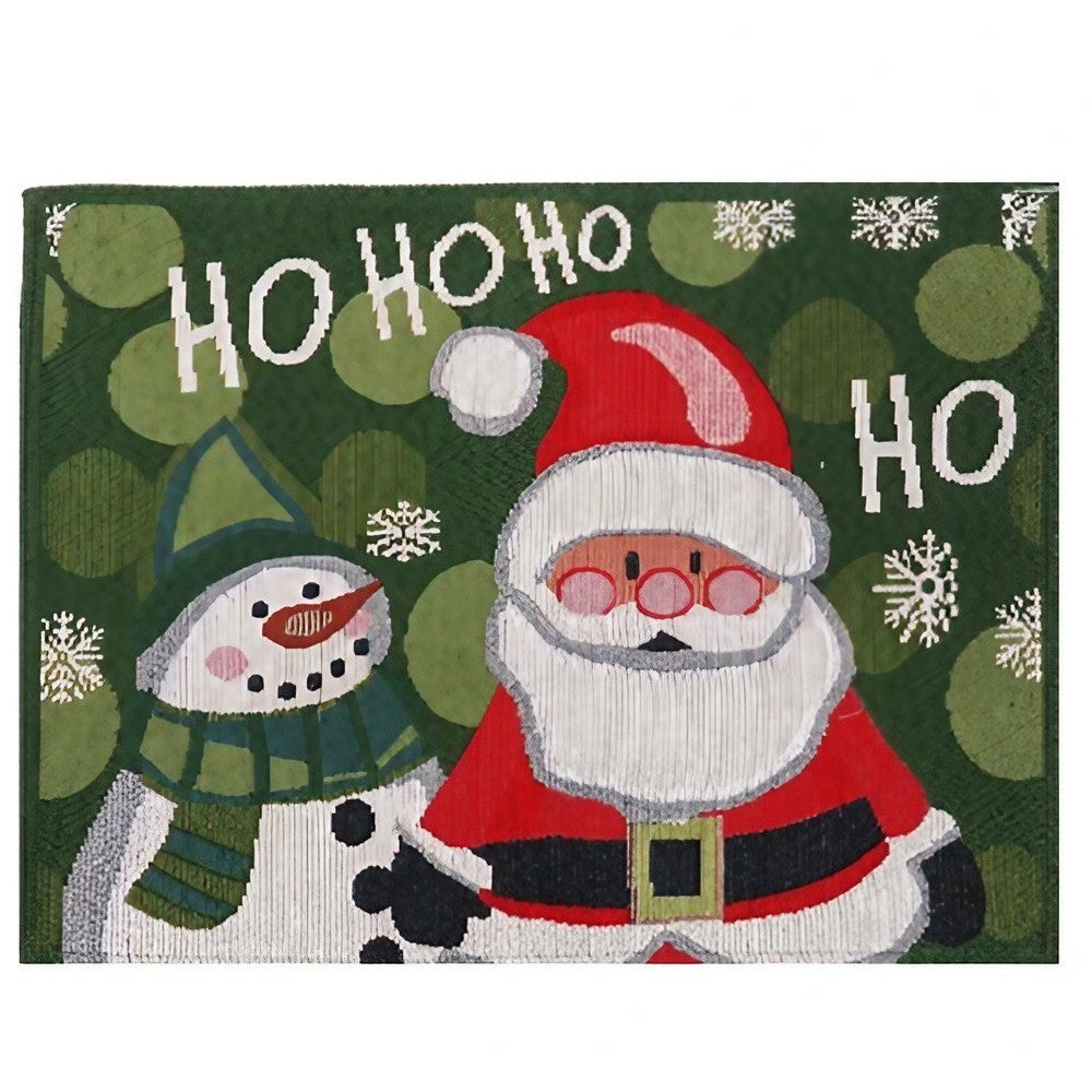 Servet de Masa, Vivimall, Model Mos Craciun, Scris HoHoHo, Tematica Craciun, Prosop pentru Masa, Bumbac si Fibre Sintetice, 43x33 cm, Verde - vivimall.ro