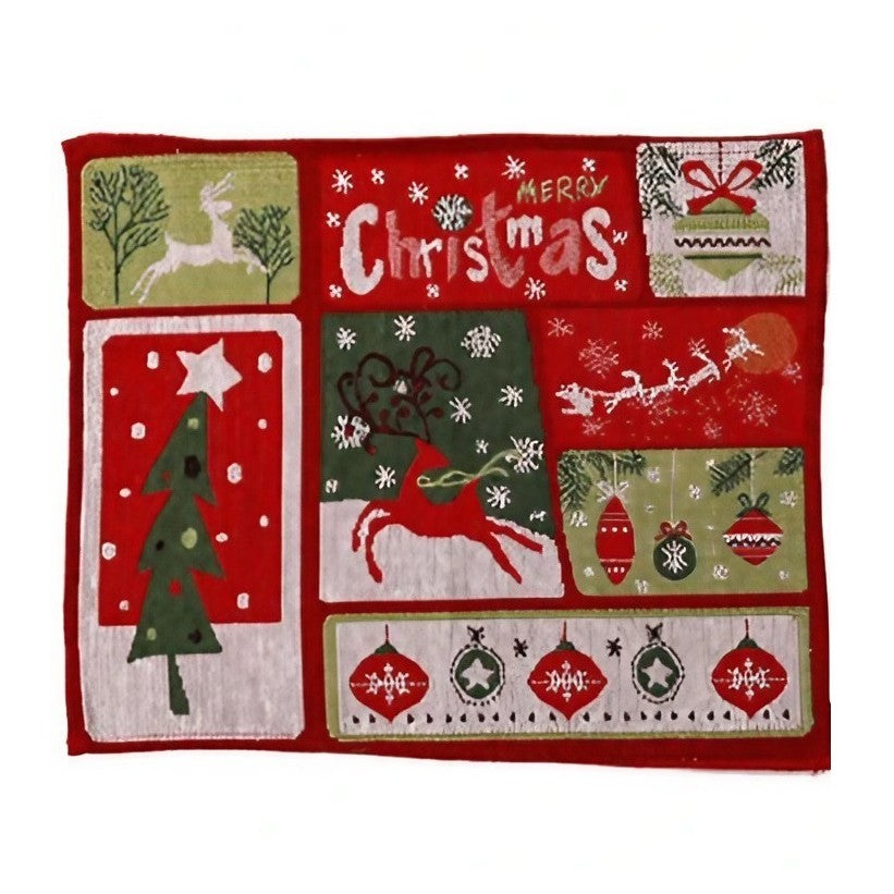 Servet de Masa, Vivimall, Model Ren, Brad si Globulete, Scris Merry Christmas, Tematica Craciun, Prosop pentru Masa, 47x33 cm, Bumbac si Fibre Sintetice, Rosu - vivimall.ro