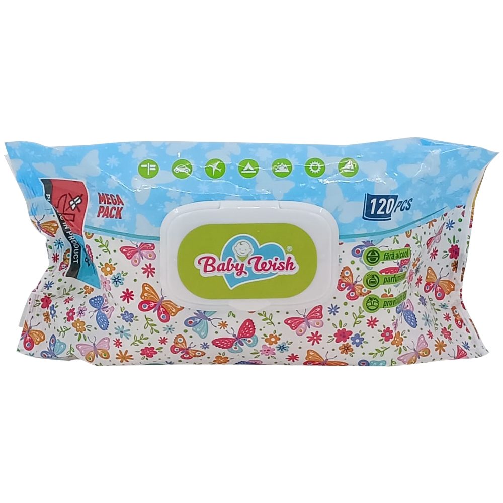 Nedves Törlőkendő, Baby Wish, 120 db