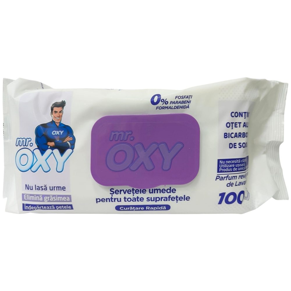 Nedves törlőkendő, Mr. Oxy, Többfelületű 100 db Levendula