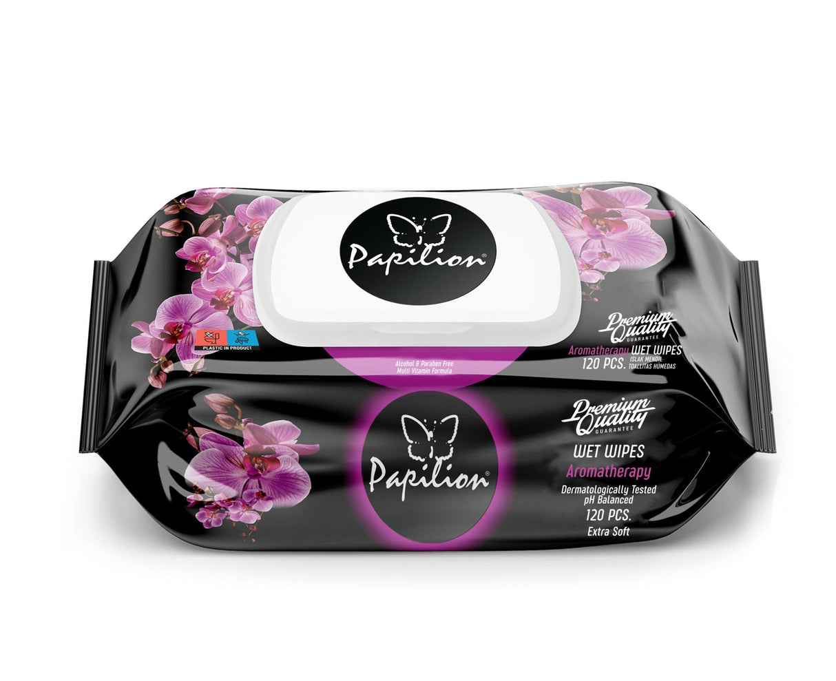 Nedves törlőkendők, Papilion, 120 db, Aromaterápia