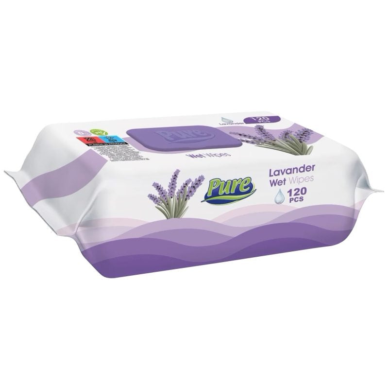 Nedves Törlőkendő, Pure, 120 db, Levendula