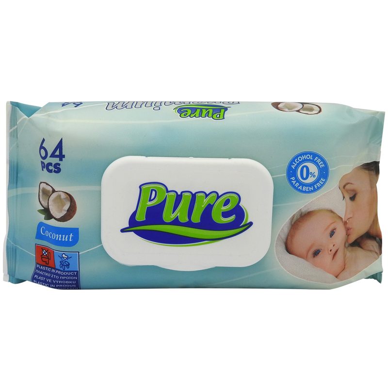 Nedves törlőkendő, Pure, 64 db Baba