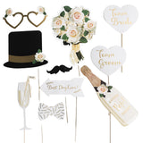 Set 10 Accesorii pentru Petrecere, Vivimall, Props pentru Coltul de Poze, Model Mire si Mireasa, Tematica Nunta, Multicolor - vivimall.ro