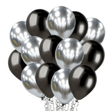 Set 10 Baloane din Latex Chrome, Vivimall, Model Party, 23 cm, Negru Argintiu, 2.2 g - vivimall.ro