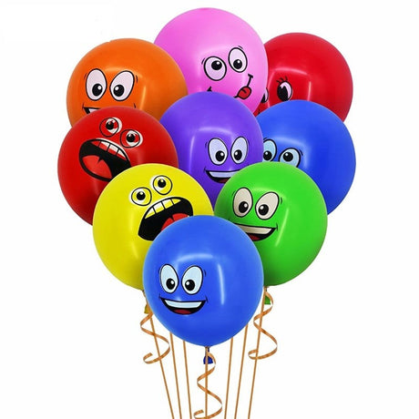 Set 10 Baloane, Vivimall, Model Emoji, din Latex, 25 cm, Multicolor - vivimall.ro