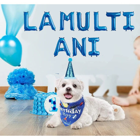 Set 10 Baloane din Folie Metalizata, Vivimall, Figurine Litere, Model La multi ani, Tema Aniversare, 40 cm, Ambalaj Individual, Pai Inclus,  Umflare cu Aer sau Heliu, Albastru - vivimall.ro