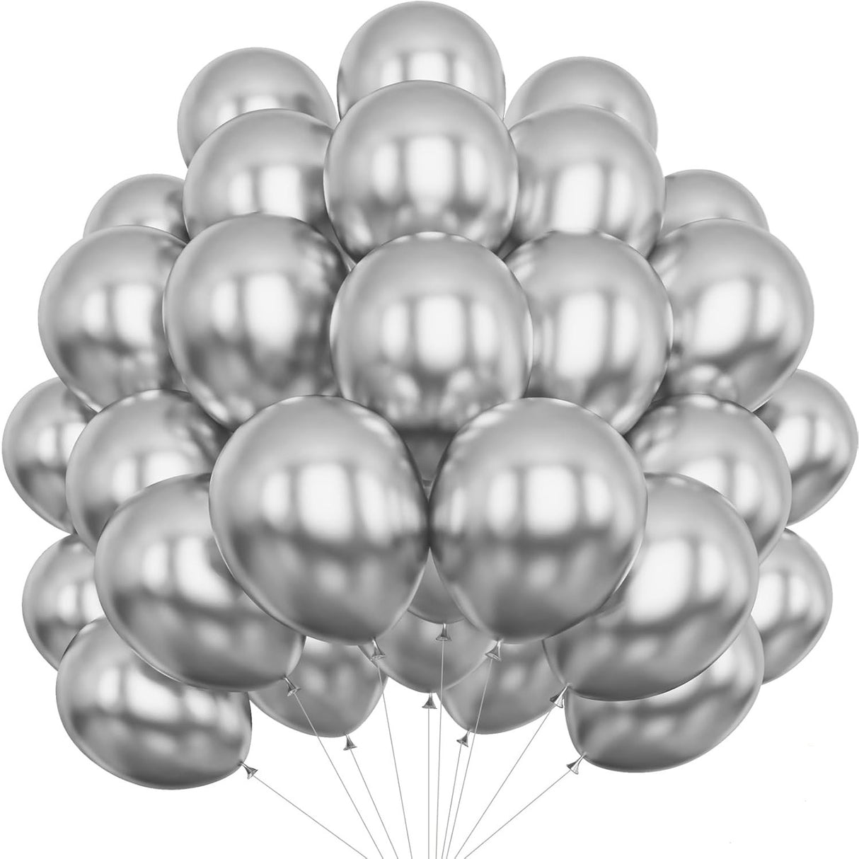 Set 10 Baloane din Latex Chrome, Vivimall, Model Party, 13 cm, Silver, 1 g - vivimall.ro