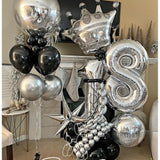 Set 10 Baloane din Latex Chrome, Vivimall, Model Party, 23 cm, Negru Argintiu, 2.2 g - vivimall.ro