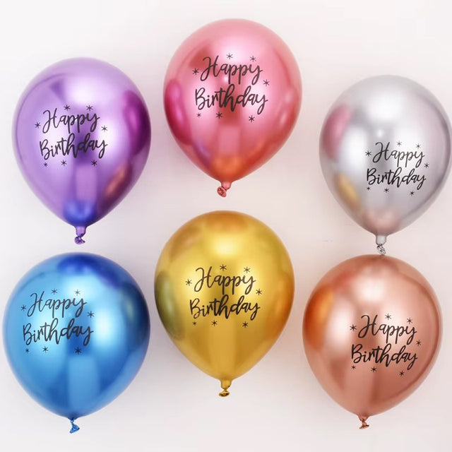 Baloane din Latex Metal Cromat, Vivimall, set din 10 Baloane, Cu Decoratiuni Printate HAPPY BIRTHDAY, Pentru Petrecere Auriu Argintiu Albastru Rosu Mov, Set Multicolor - vivimall.ro