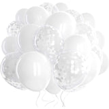 Set 10 Baloane din Latex, Vivimall, Model Party, 30 cm, 5x Alb, 5x Transparent Confetti, 2.8 g - vivimall.ro