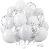 Set 10 Baloane din Latex, Vivimall, Model Party, 30 cm, 5x Alb, 5x Transparent Confetti, 2.8 g - vivimall.ro