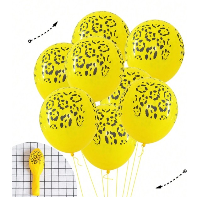 Set 10 Baloane din Latex, Vivimall, Model Party Animal Print, 3x Portocaliu, 3x Galben, 4x Alb, 23 cm, 1.4g - vivimall.ro