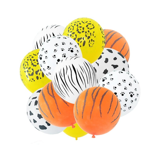 Set 10 Baloane din Latex, Vivimall, Model Party Animal Print, 3x Portocaliu, 3x Galben, 4x Alb, 23 cm, 1.4g - vivimall.ro