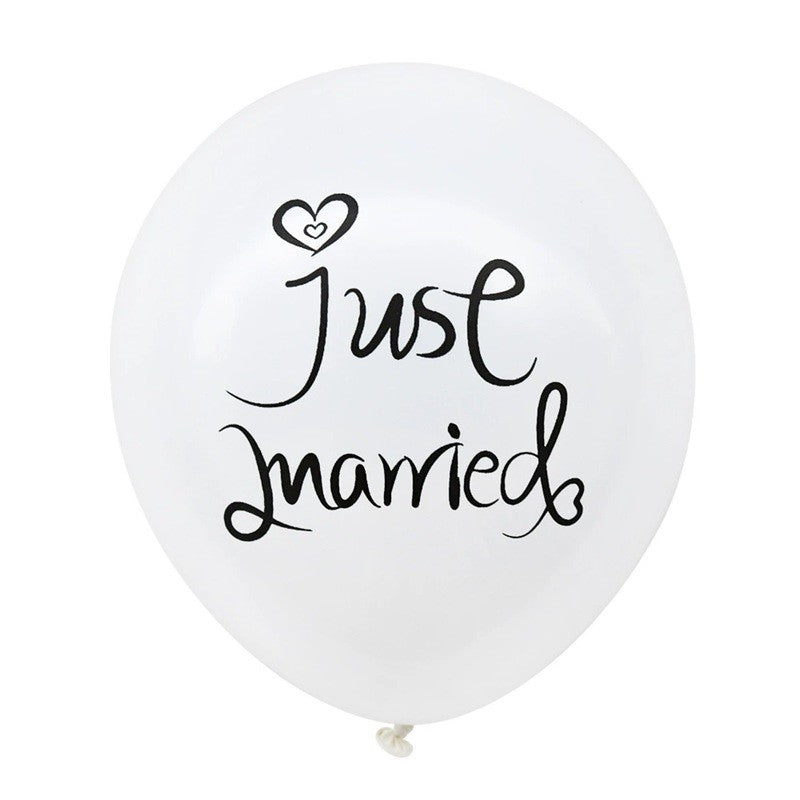 Set 10 Baloane din Latex, Vivimall, Model Party Casatorie, Mr&Mrs Just Married, 2.8 g, 30 cm, Alb/Negru - vivimall.ro