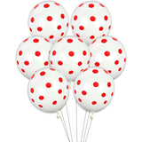 Set 10 Baloane din Latex, Vivimall, Model Party cu Buline, 30 cm, Alb si Rosu, 2.8 g - vivimall.ro