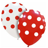 Set 10 Baloane din Latex, Vivimall, Model Party cu Buline, 30 cm, Alb si Rosu, 2.8 g - vivimall.ro
