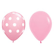 Set 10 baloane roz din latex cu buline și simple, diametru 30 cm, vedere de ansamblu