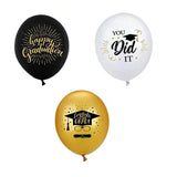 Set 10 Baloane din Latex Metalizate, Vivimall, Model Absolvire, Negru Auriu Alb, 23 cm, 1.4 g - vivimall.ro