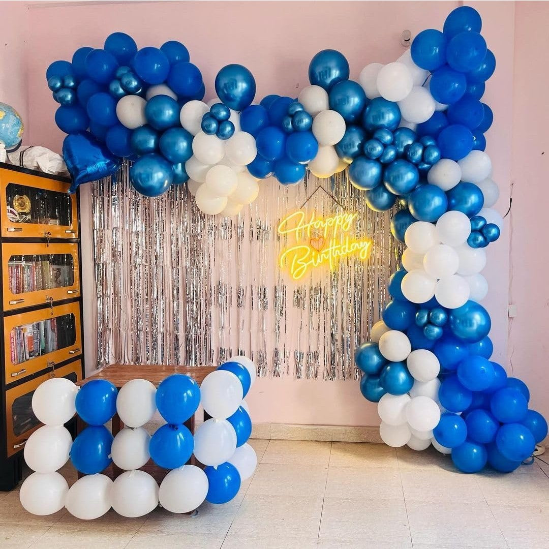 Set 10 Baloane din Latex Metalizate, Vivimall, Model Party, Alb, Albastru, Blue, 23 cm, 2.2 g - vivimall.ro