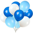 Set 10 baloane din latex metalizate alb și albastru, 23 cm, vedere de ansamblu a întregului set
